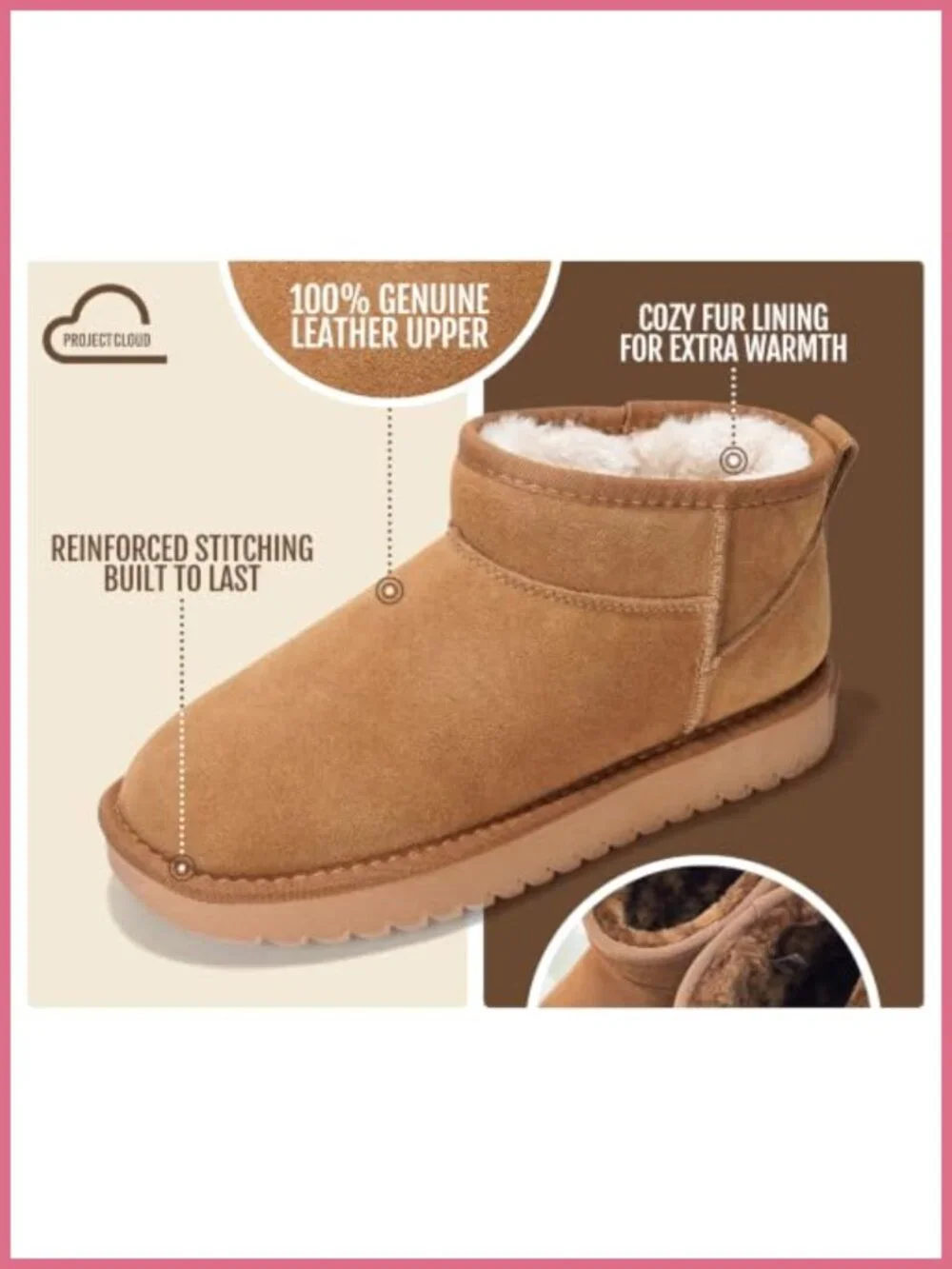 Genuine Leather Womens Ankle Boots Faux Fur-Lined Winter Booties